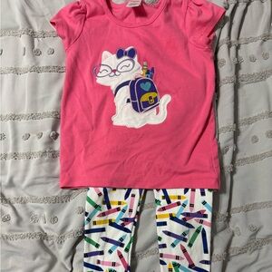 Gymboree Pink Cat Graphic Top and Colorful Crayon Leggings